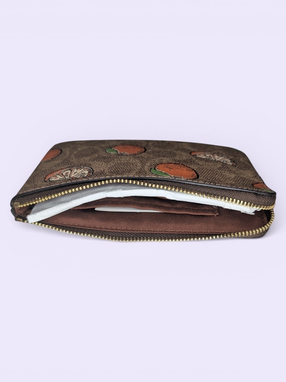 COACH Brown Signature Orange Print Wristlet Pouch - Picture 4 of 4